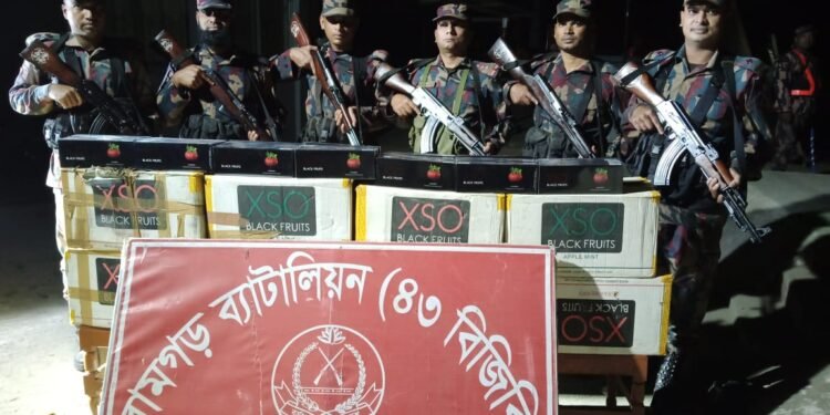 মিরসরাইয়ে সীমান্তে ভারতীয় সিগারেট আটক ৪৩ বিজিবির